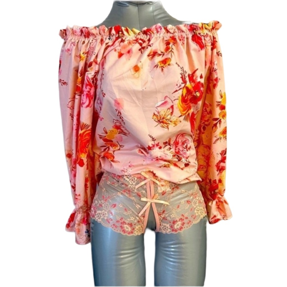 Floral Off-Shoulder Top and Lace Shorts Set